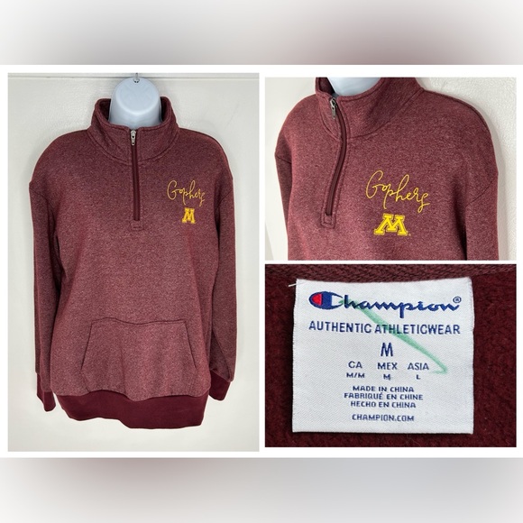 Champion Tops - Champion Minnesota Golden Gophers 1/4‎ Zip Pullover Sweatshirt Size Medium NCAA